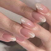 Short Oval Glitter French Nails β Ready-to-Wear Finished Nail Set