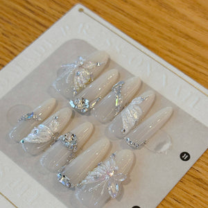 Handmade Fairy Light Luxury 3D False Nails – Elegant Removable Nail Armor