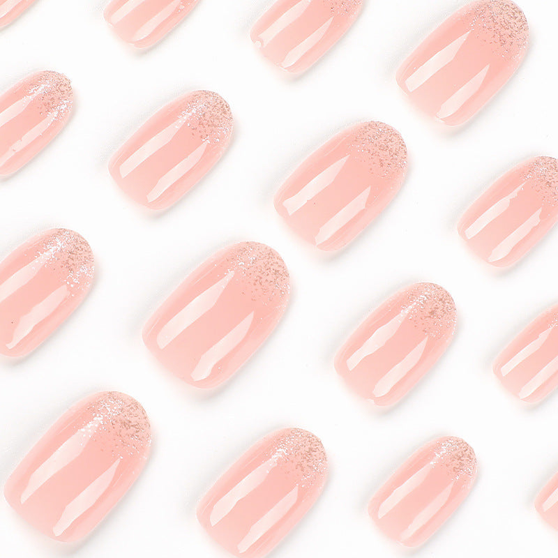 Short Oval Glitter French Nails – Ready-to-Wear Finished Nail Set