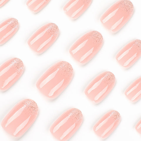 Short Oval Glitter French Nails – Ready-to-Wear Finished Nail Set