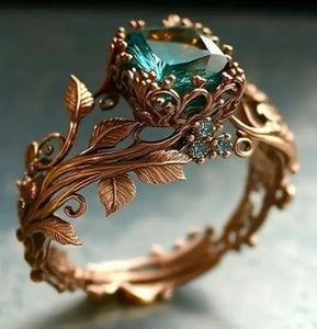 Rose Gold Branch Flower Ring – Blue Crystal Inlaid Women’s Jewelry