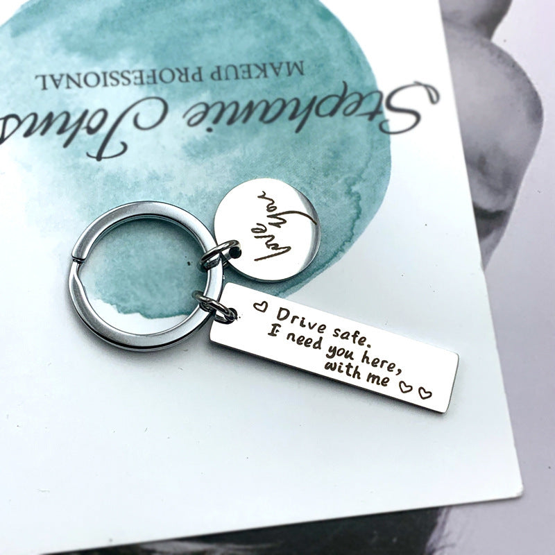Creative Safe Driving Stainless Steel Lettering Keychain Gift