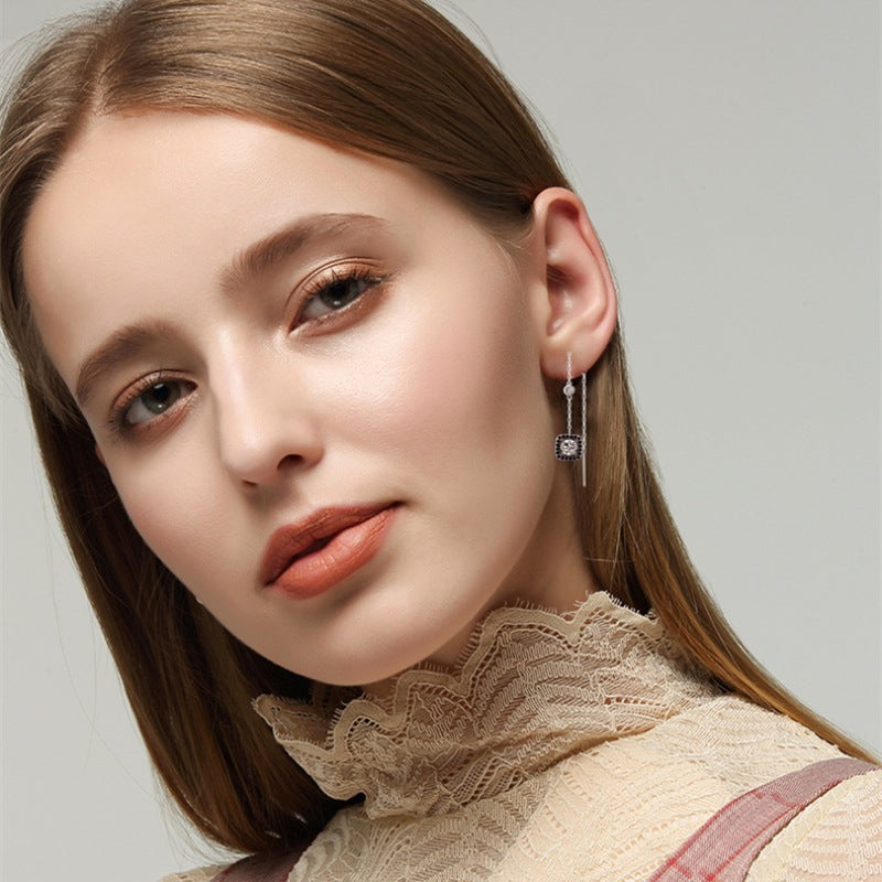 Light Luxury Long Zircon Earrings – Copper-Plated Elegant Jewelry for Women
