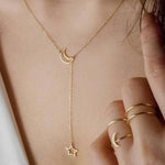 Simple Moon & Star Necklace – Short Clavicle Chain Jewelry