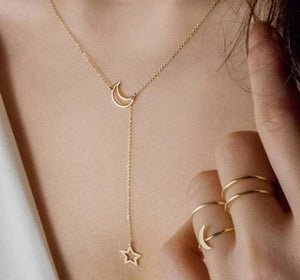 Simple Moon & Star Necklace – Short Clavicle Chain Jewelry