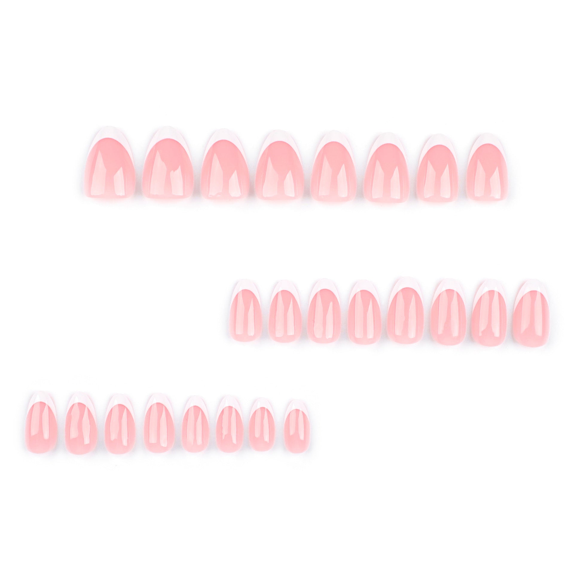 Set of pink false nails on a white background