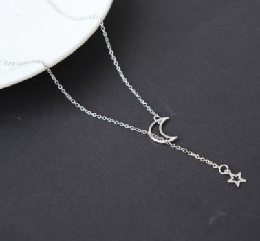 Simple Moon & Star Necklace – Short Clavicle Chain Jewelry