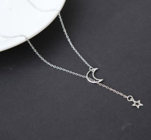 Simple Moon & Star Necklace – Short Clavicle Chain Jewelry