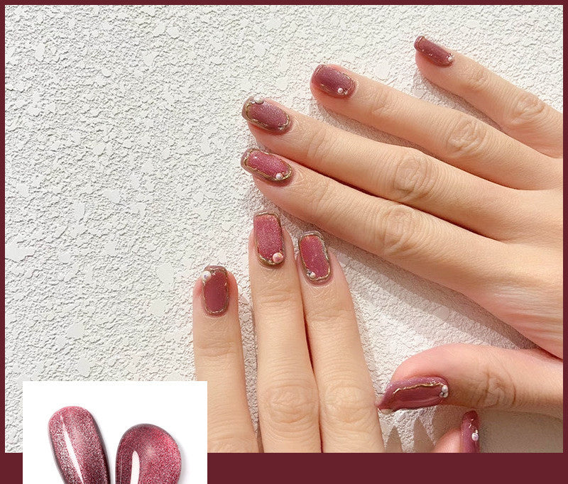 Milk Tea Crystal Stone Cat Eye Nail Polish – Shimmering, Long-Lasting Effect