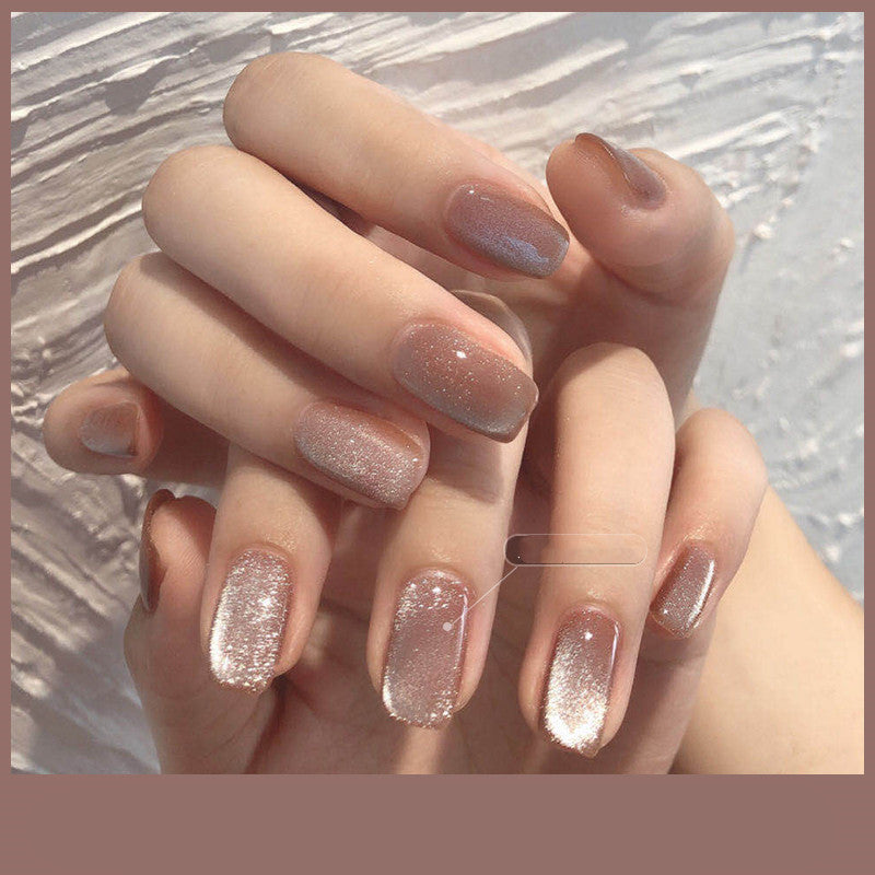 Milk Tea Crystal Stone Cat Eye Nail Polish – Shimmering, Long-Lasting Effect