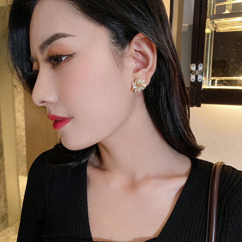 Cat’s Eye Flower Earrings – Opal Geometric Square & Triangle Design