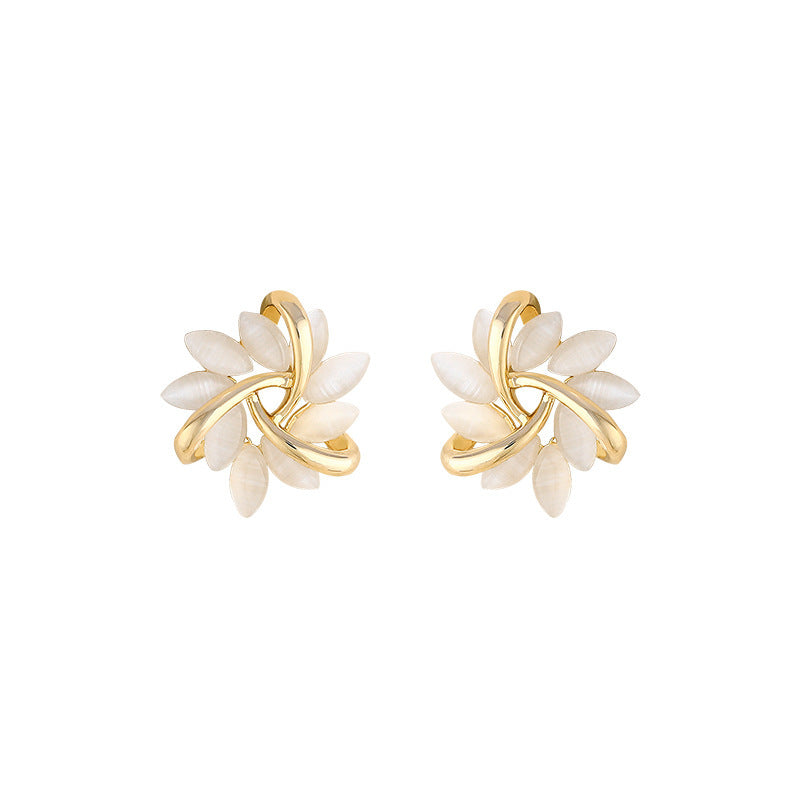 Cat’s Eye Flower Earrings – Opal Geometric Square & Triangle Design