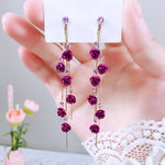 Red Rose Flower Long Earrings – Rhinestone Tassel Jewelry