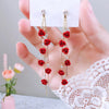 Red Rose Flower Long Earrings – Rhinestone Tassel Jewelry