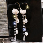 Red Rose Flower Long Earrings – Rhinestone Tassel Jewelry