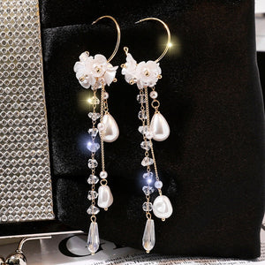 Red Rose Flower Long Earrings – Rhinestone Tassel Jewelry