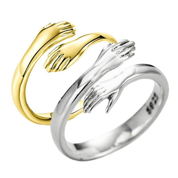 Alloy Hands Hug Ring – Adjustable Simple Jewelry for Women