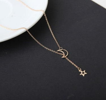 Simple Moon & Star Necklace – Short Clavicle Chain Jewelry