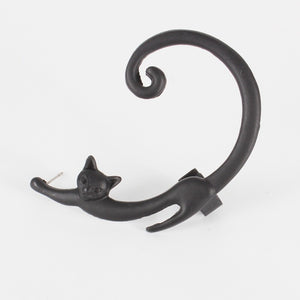 Punk Style Cat Earring – Black Stud with Ear Cuff for Women