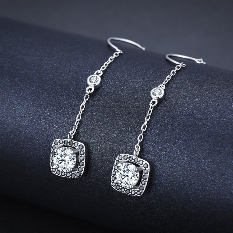 Light Luxury Long Zircon Earrings – Copper-Plated Elegant Jewelry for Women