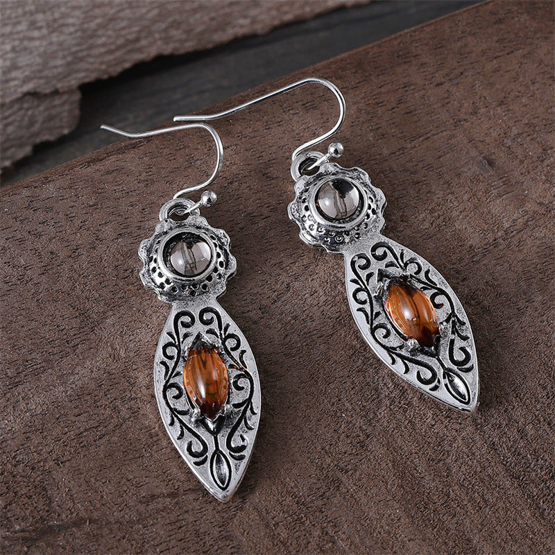 European & American Retro Two-tone Gemstone Earrings – Vintage Jewelry