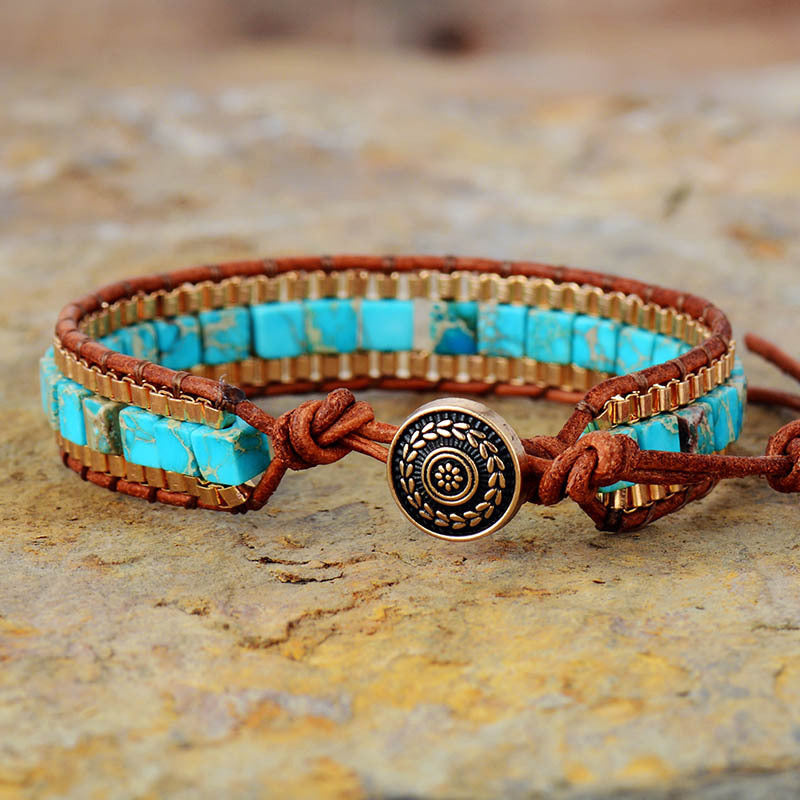 Fashion Imperial Stone Hand-Woven Leather Bracelet – Stylish Jewelry