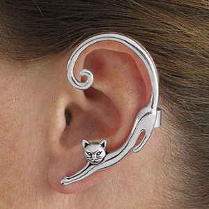 Punk Style Cat Earring – Black Stud with Ear Cuff for Women
