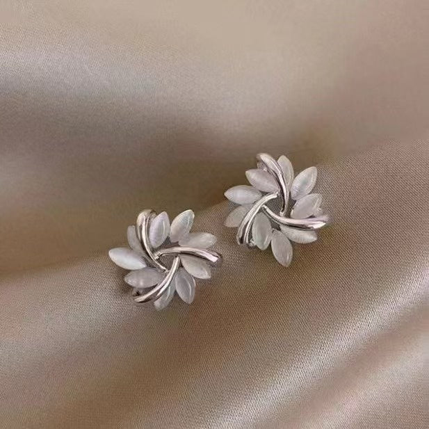 Cat’s Eye Flower Earrings – Opal Geometric Square & Triangle Design