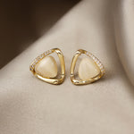 Cat’s Eye Flower Earrings – Opal Geometric Square & Triangle Design