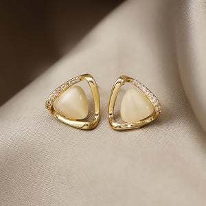 Cat’s Eye Flower Earrings – Opal Geometric Square & Triangle Design