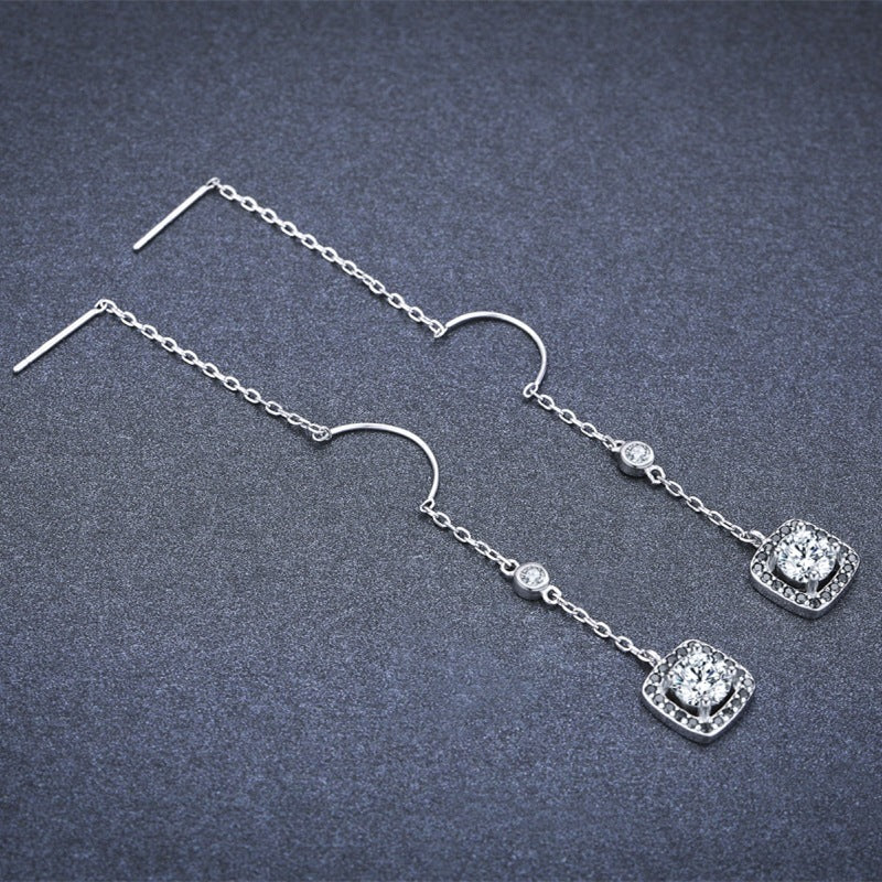 Light Luxury Long Zircon Earrings – Copper-Plated Elegant Jewelry for Women