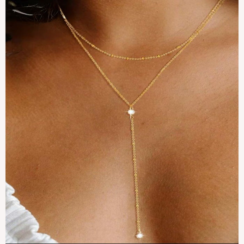 Y Shaped Zircon Double Layer Necklace