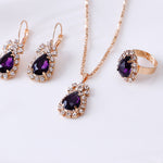 Water Drop Rhinestone Necklace, Earrings & Ring Set – Elegant Jewelry