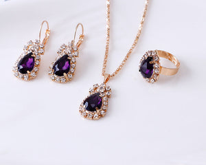 Water Drop Rhinestone Necklace, Earrings & Ring Set – Elegant Jewelry