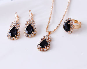 Water Drop Rhinestone Necklace, Earrings & Ring Set – Elegant Jewelry