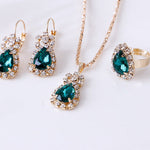 Water Drop Rhinestone Necklace, Earrings & Ring Set – Elegant Jewelry