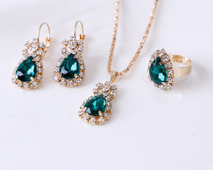 Water Drop Rhinestone Necklace, Earrings & Ring Set – Elegant Jewelry