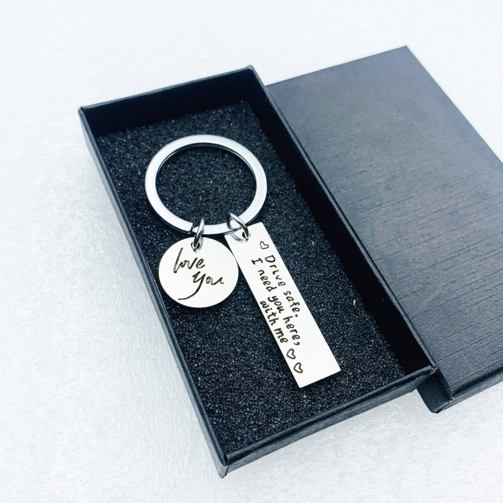 Creative Safe Driving Stainless Steel Lettering Keychain Gift