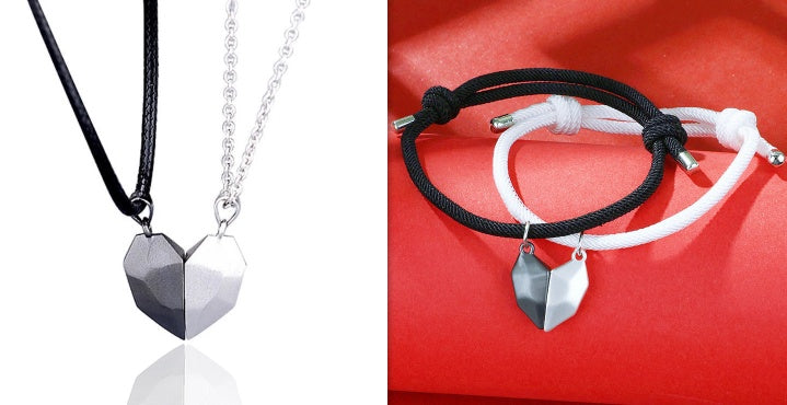 Minimalist Heart Pendant Necklace – Magnetic Couple Jewelry Gift