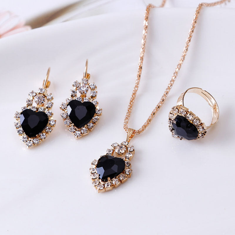 Water Drop Rhinestone Necklace, Earrings & Ring Set – Elegant Jewelry