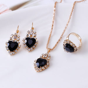Water Drop Rhinestone Necklace, Earrings & Ring Set – Elegant Jewelry