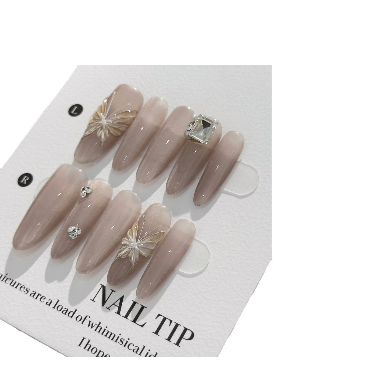 Handmade Long Ice-Transparent False Nails – 3D Butterfly Hand-Painted Design