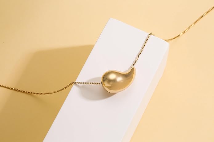 18K Gold Circle Earrings & Water Drop Necklace Set