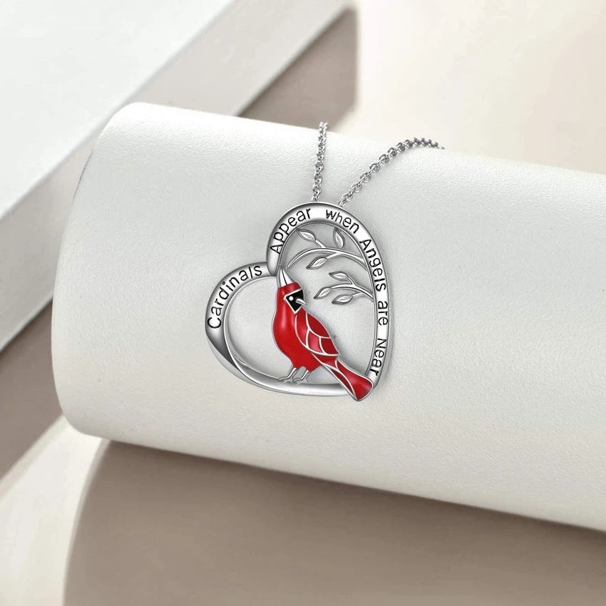 Creative Heart-Shaped Cardinal Pendant Necklace – Party & Gift Jewelry