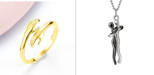Alloy Hands Hug Ring – Adjustable Simple Jewelry for Women