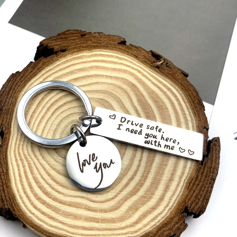 Creative Safe Driving Stainless Steel Lettering Keychain Gift