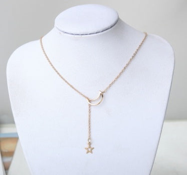 Simple Moon & Star Necklace – Short Clavicle Chain Jewelry