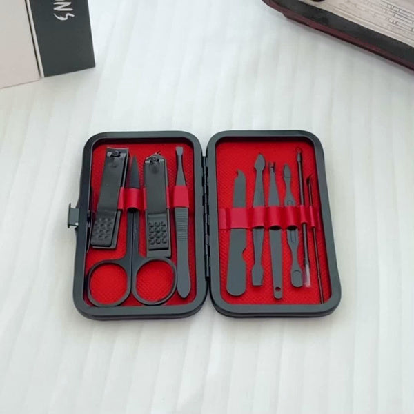 10-Piece Black Nail Clipper Set – Professional Grooming Kit with Travel Case
