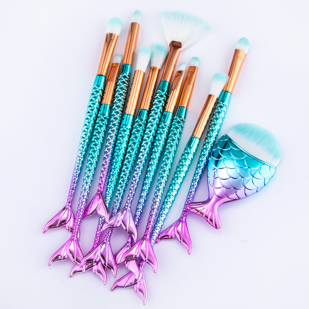 11pcs Makeup Brushes Kit – Mermaid Foundation & Eyebrow Set