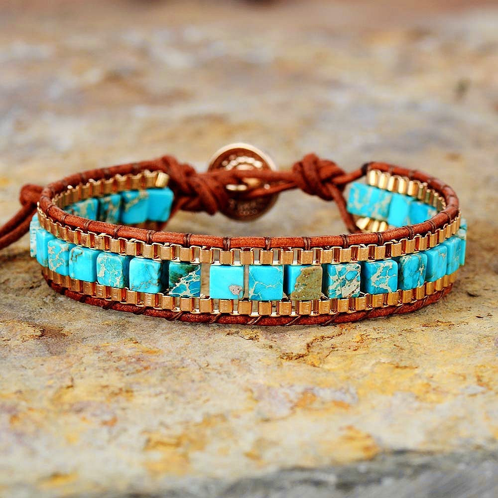 Fashion Imperial Stone Hand-Woven Leather Bracelet – Stylish Jewelry